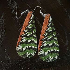 Wooden Christmas Tree Earrings